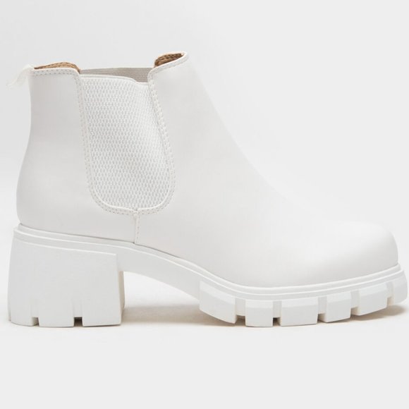 New White Chelsea Elastic Platform Sole Ankle Boots Booties - Picture 2 of 3